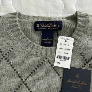 NWT, Brooks Brothers Light Gray Lambswool Crewneck Sweater, Size Large